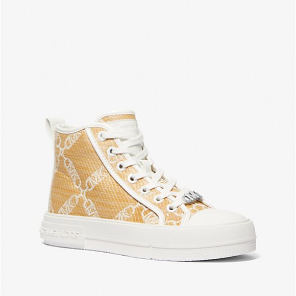 Michael Kors Evy Empire Logo Jacquard Straw High-Top Sneakers - Picture 1 of 3